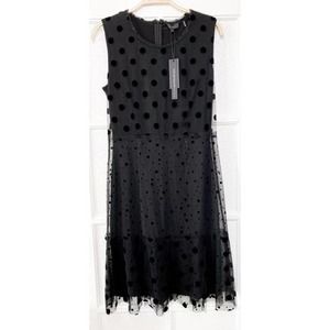 NEW Bloomingdale's Velvet Polka Dot Tiered Cocktail Dress Black Small